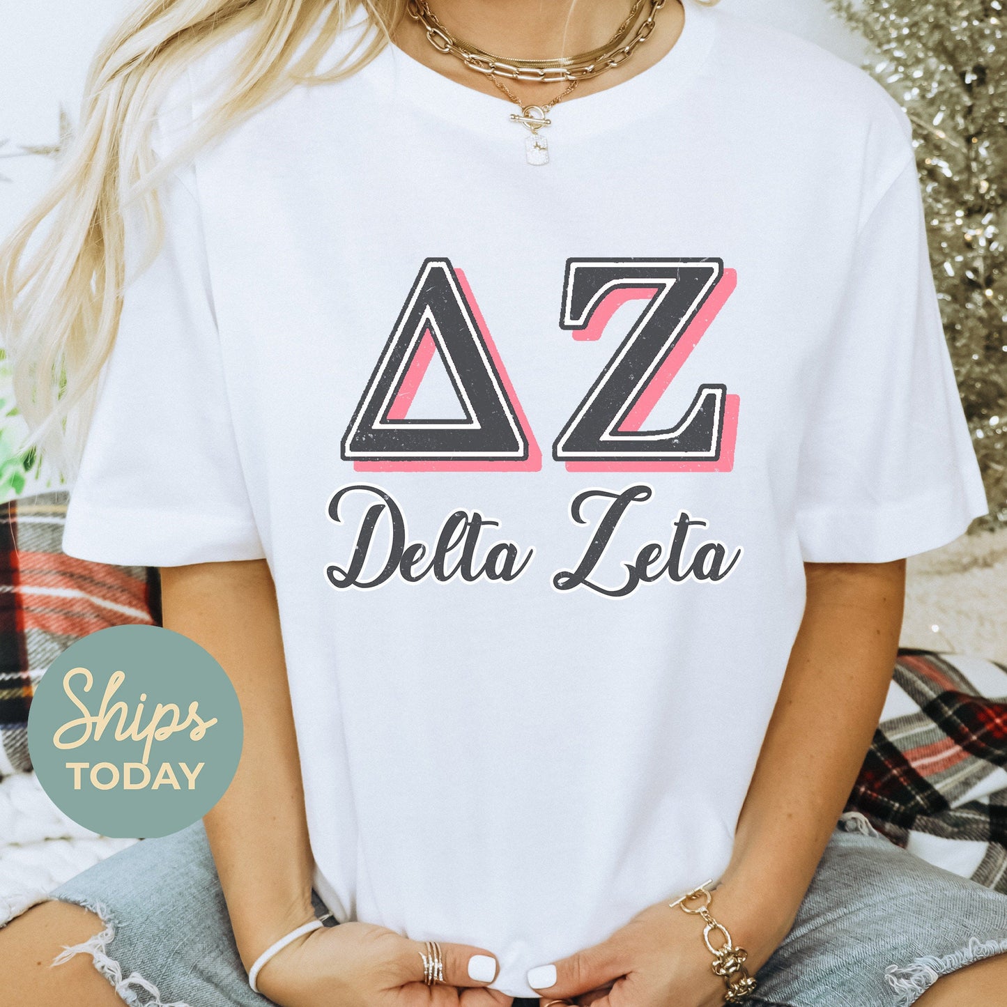 Delta Zeta Greek Colors Sorority T-shirt _ 36082g