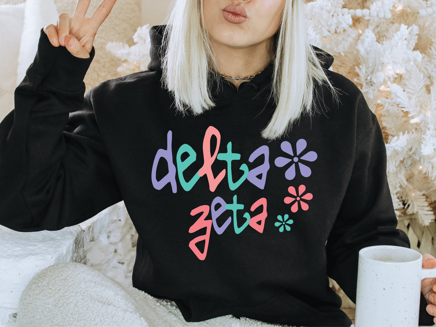 Delta Zeta Colorful Floral Sorority Hoodie _ 2616g