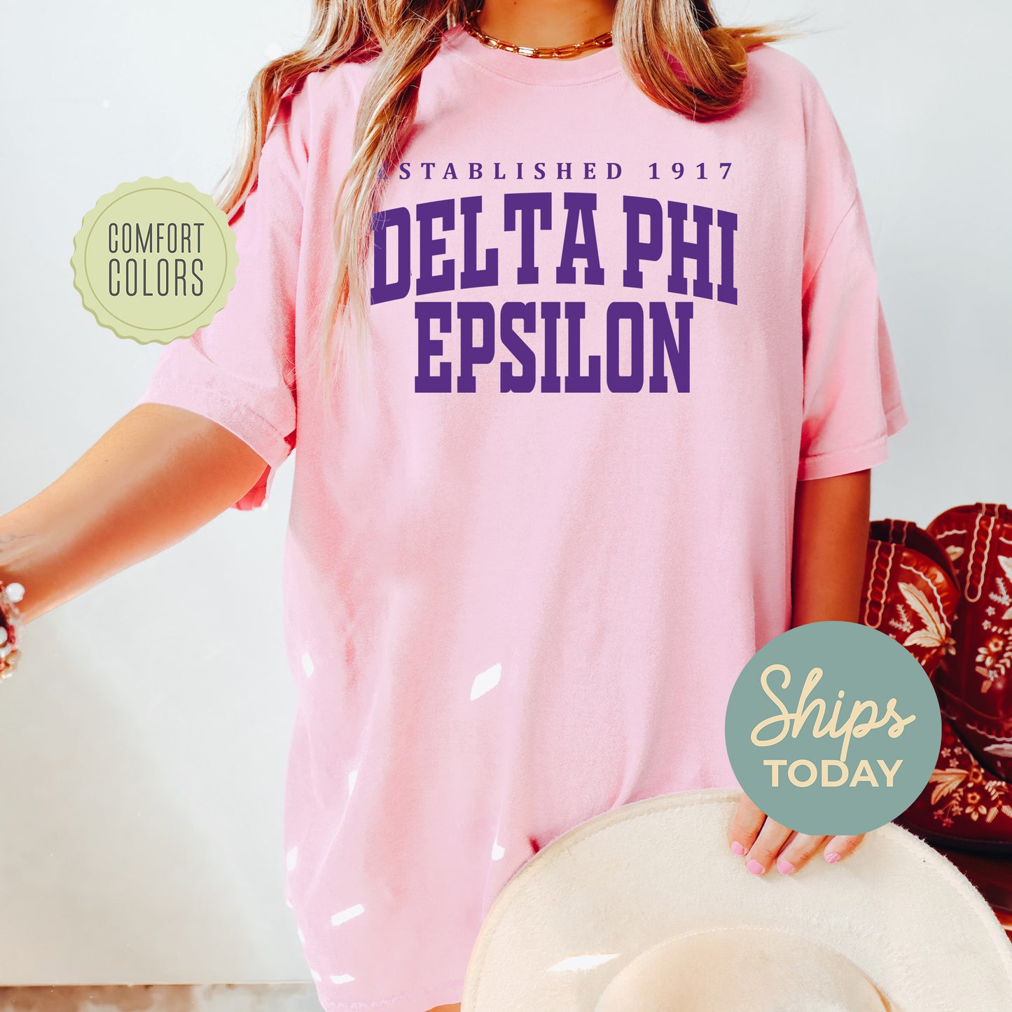 Delta Phi Epsilon Bold Letters Comfort Colors Sorority T-shirt  _ 35132g