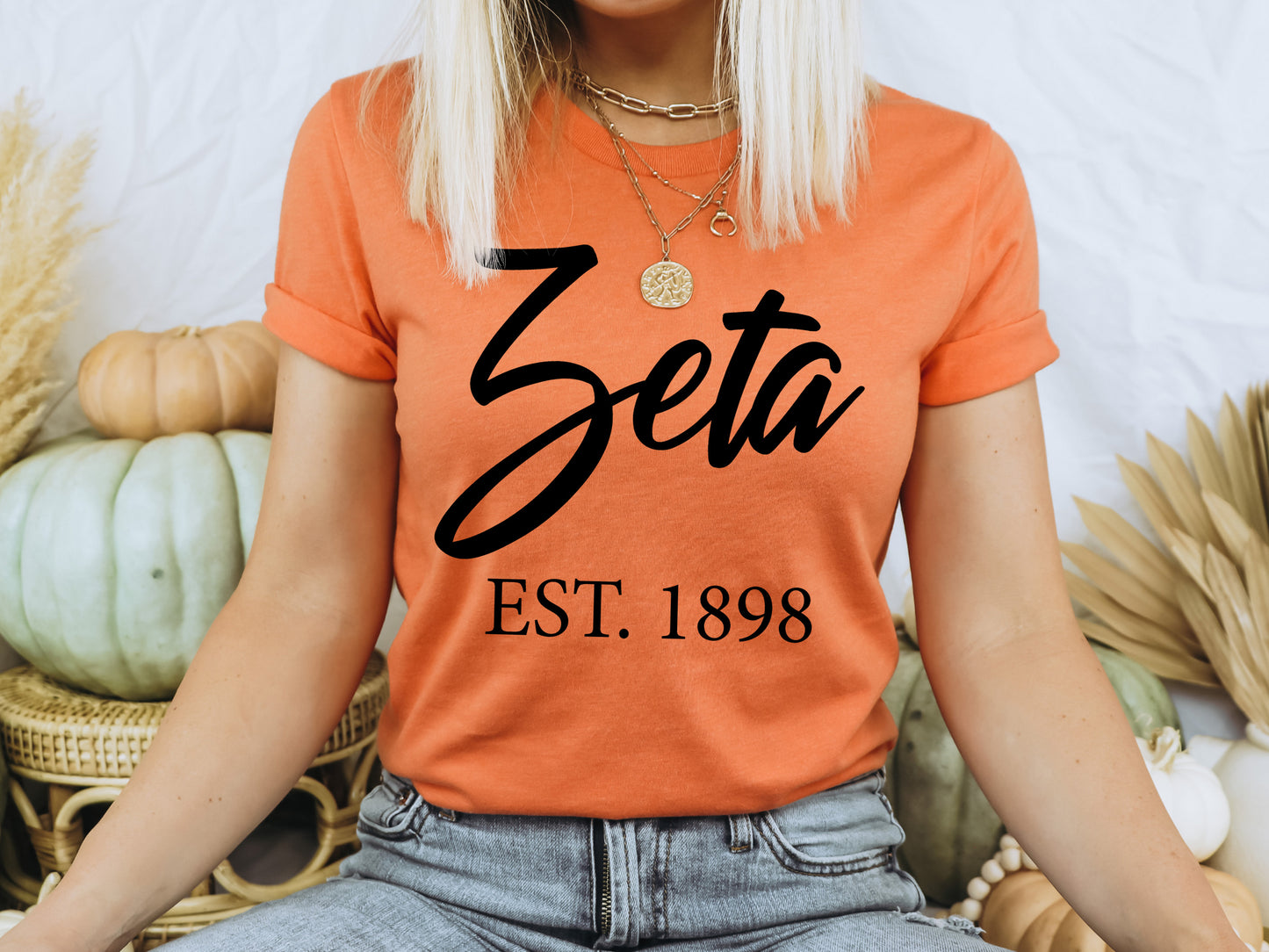 Zeta Tau Alpha Black Flowy Sorority T-shirt _ 102g
