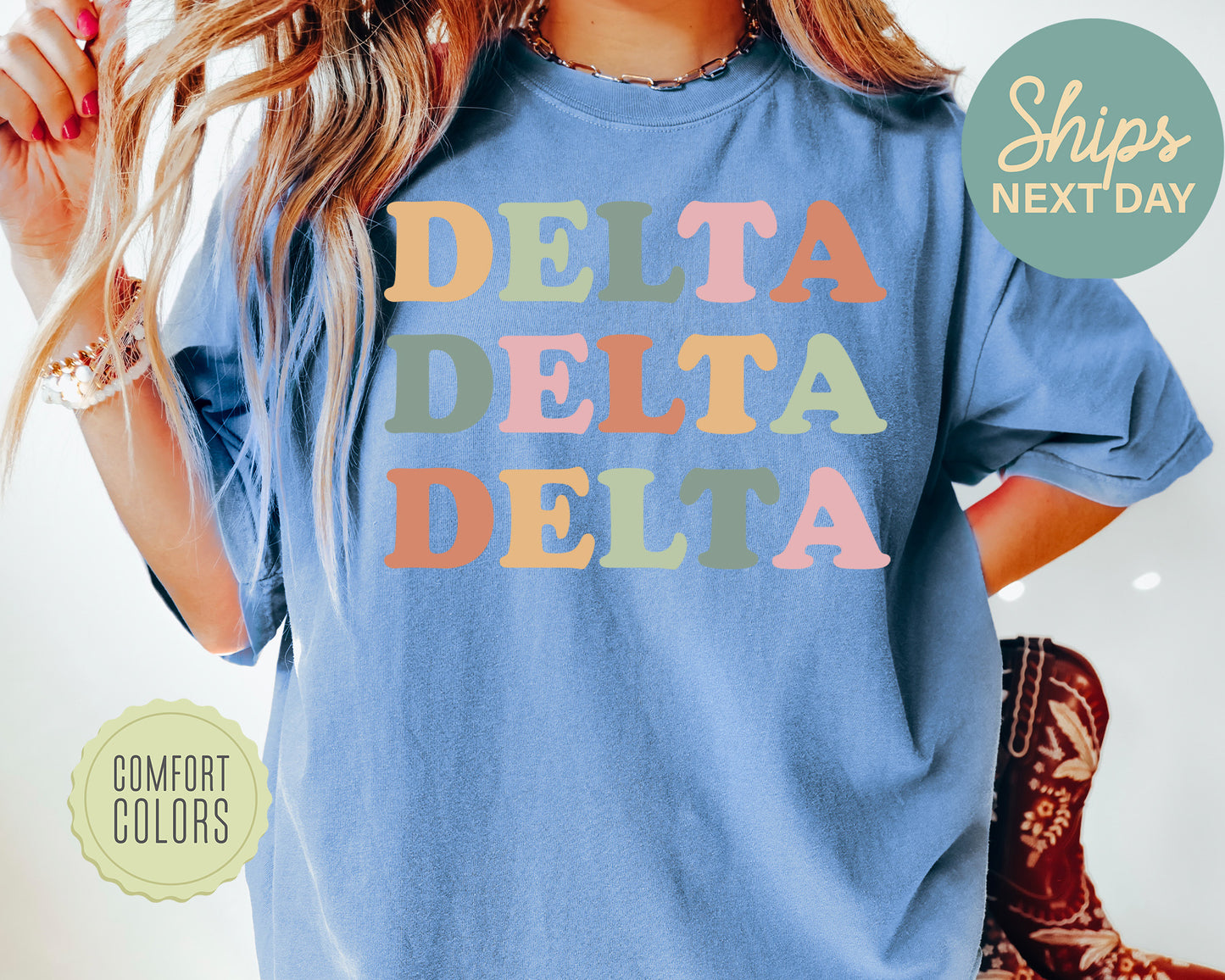 Delta Delta Delta Bright and Proud Comfort Colors Sorority T-shirt _ 424g