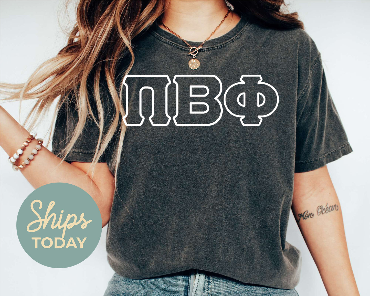 Pi Beta Phi White Letter Outline Sorority T-shirt _ 30811g