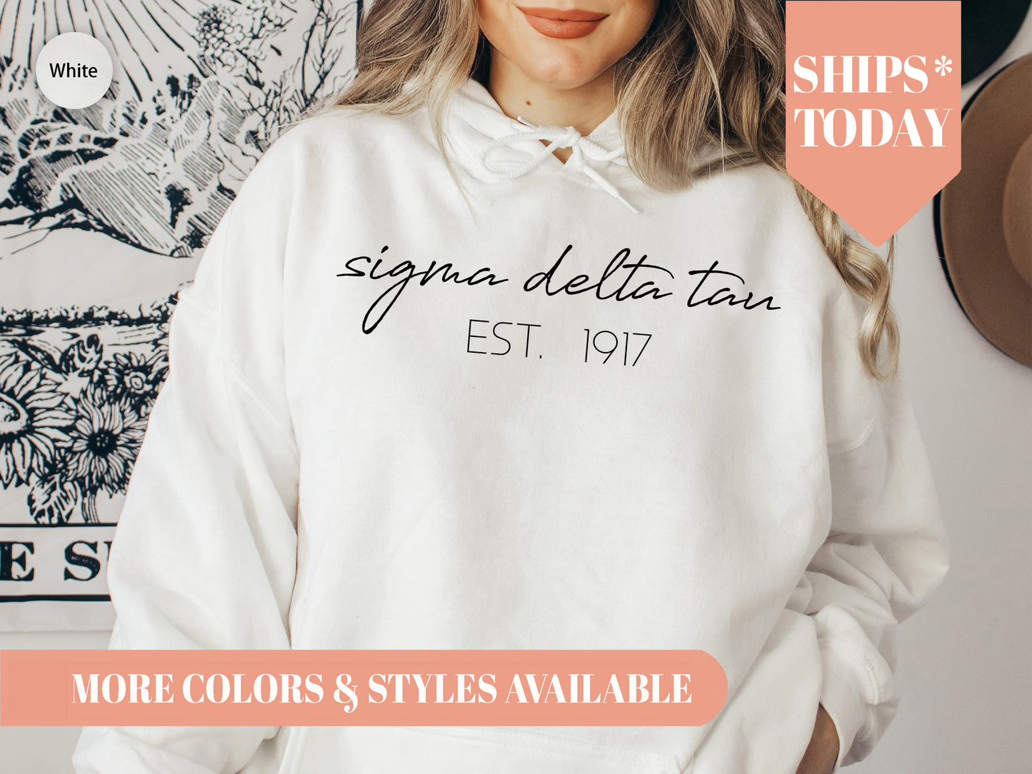 Sigma Delta Tau Black Calligraphy Sorority Hoodie _ 2338g