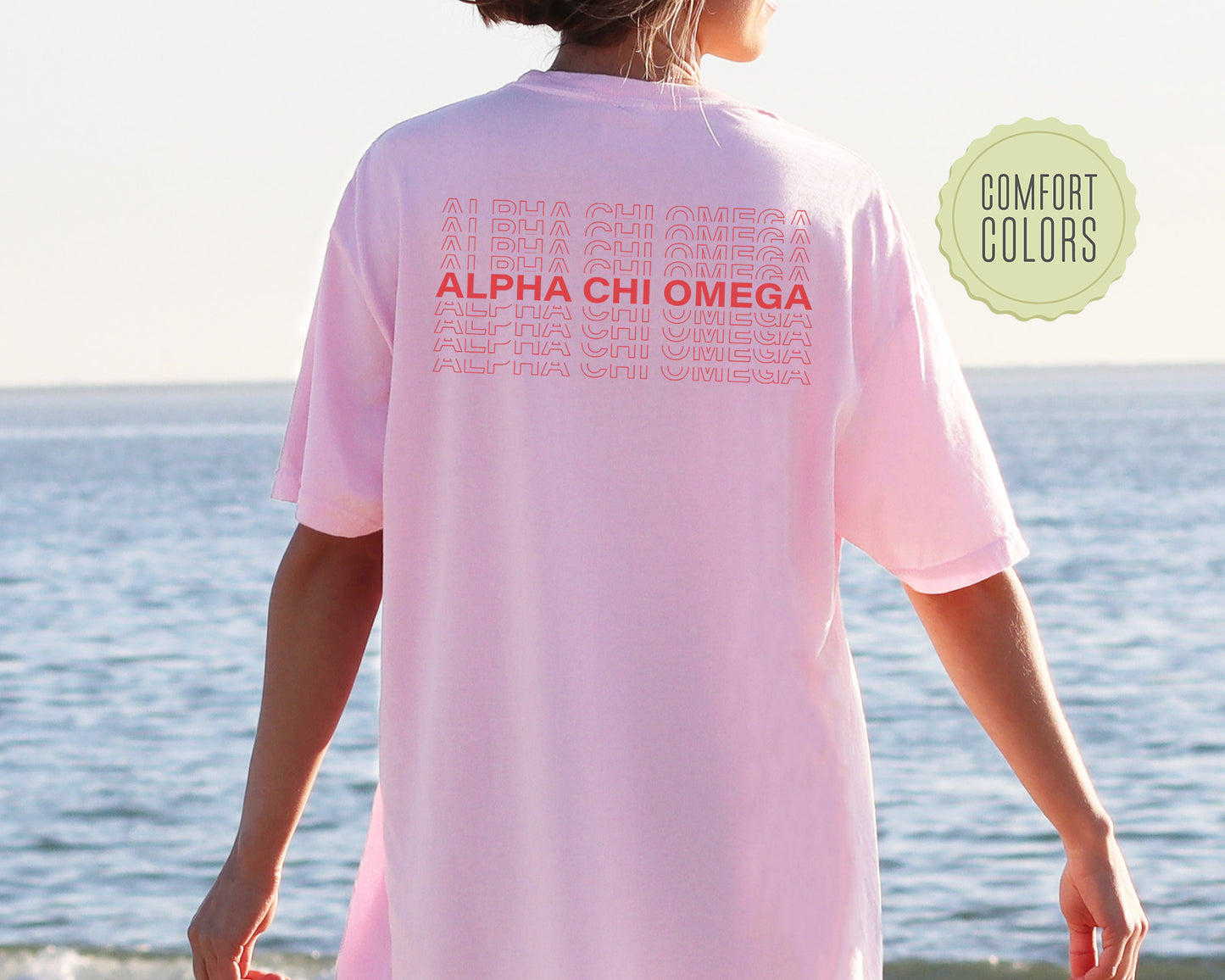 Alpha Chi Omega Repeating Name Comfort Colors Sorority T-shirt _ 32998g