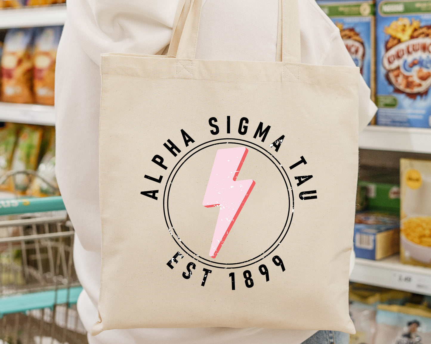 Alpha Sigma Tau Pinkish Strike Sorority Tote Bag _ 34367g