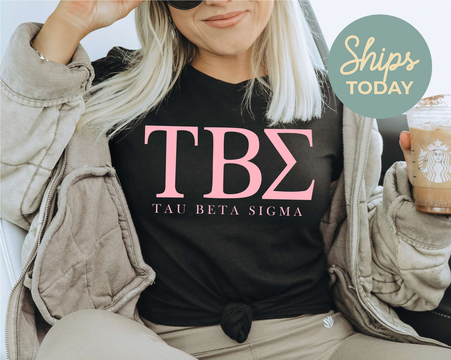Tau Beta Sigma Pink Letter Sorority T-shirt _ 3494g