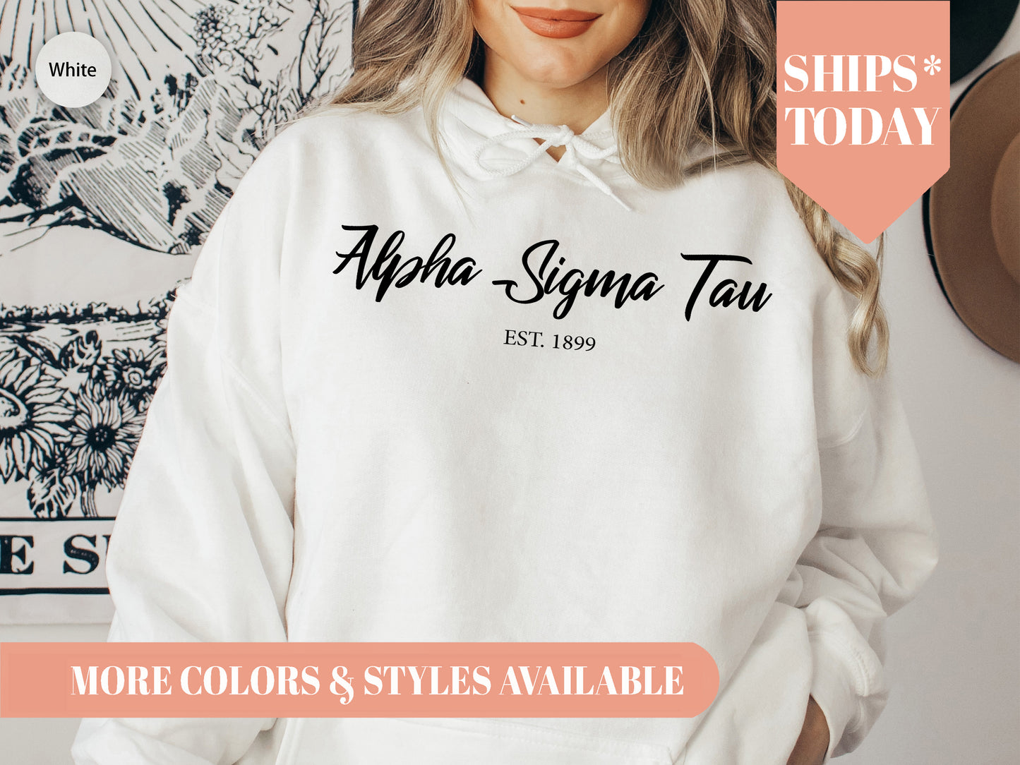 Alpha Sigma Tau Black Flowy Sorority Hoodie _ 84g