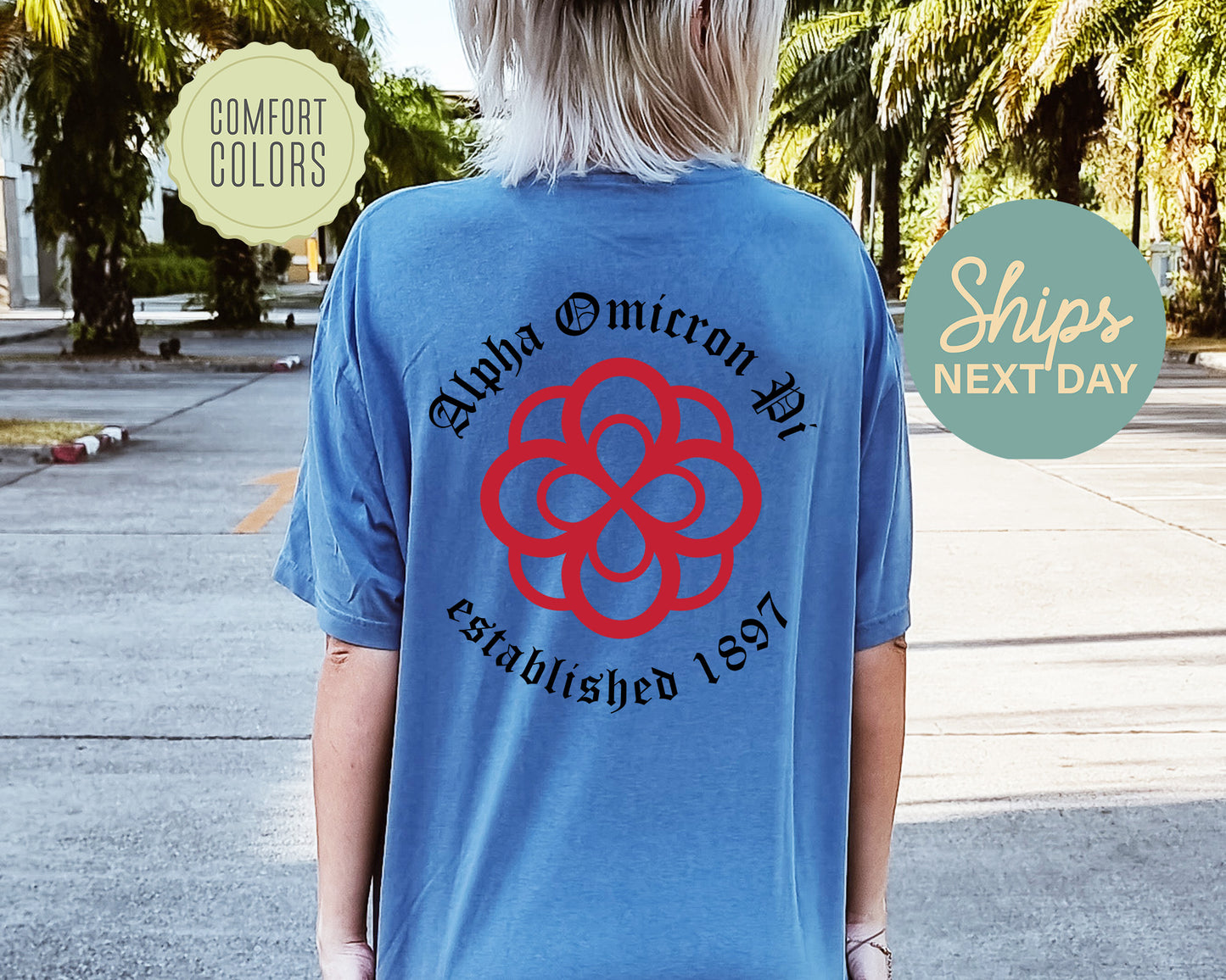 Alpha Omicron Pi Old English Crest Comfort Colors Sorority T-shirtt _ 32924g