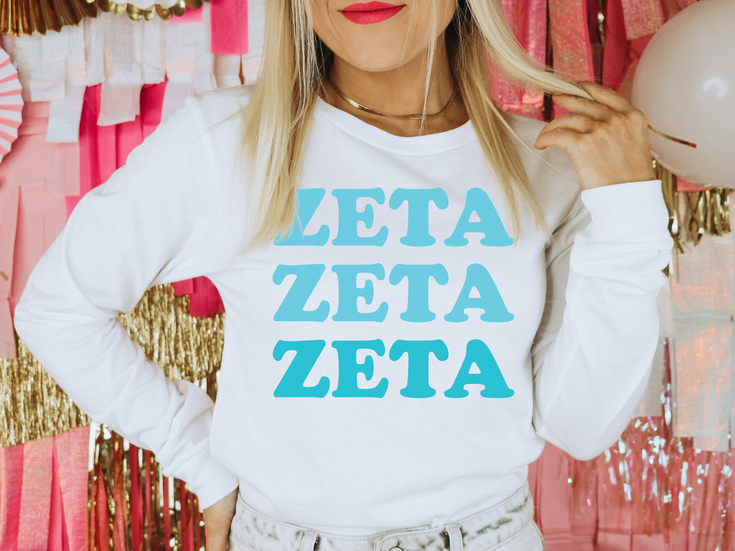 Zeta Tau Alpha Touch of Blue Sorority Long Sleeve T-shirt _ 2602g