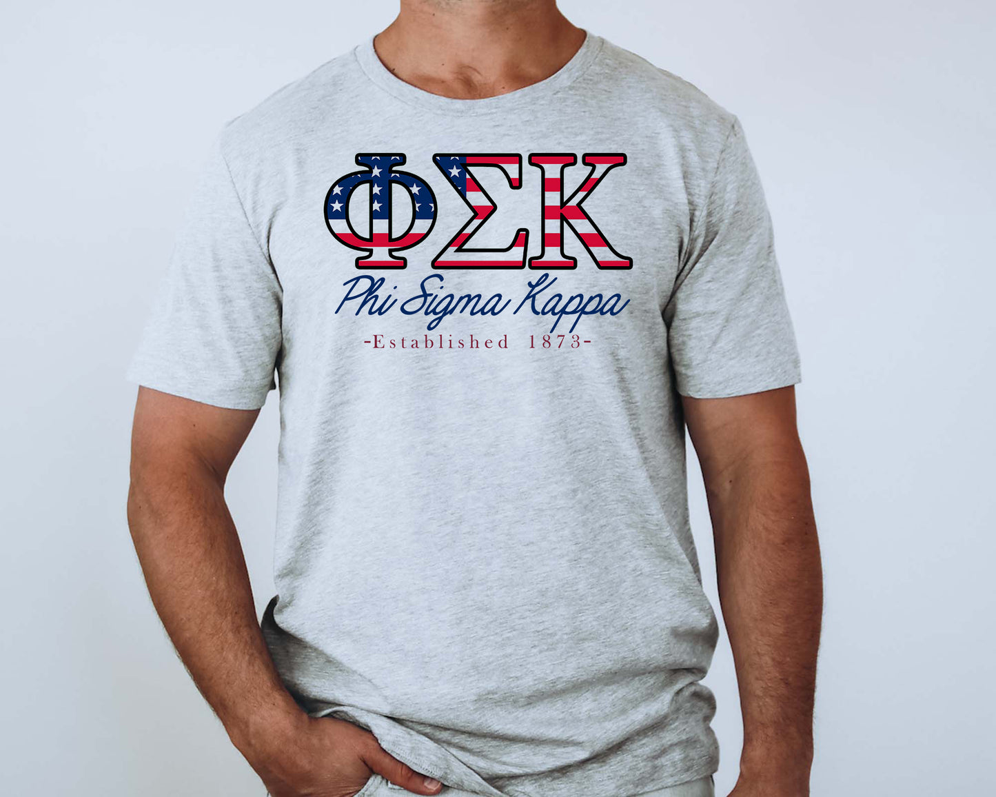 Phi Sigma Kappa American Flag Letters Fraternity T-shirt _ 1171g