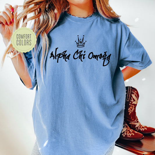 Alpha Chi Omega Queen Comfort Colors Sorority T-shirt _ 2447g