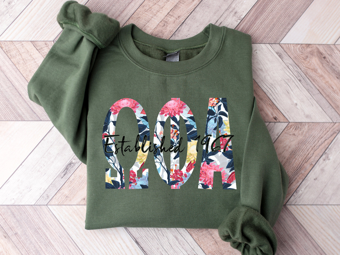 Omega Phi Alpha Floral Block Sorority Sweatshirt _ 3517g