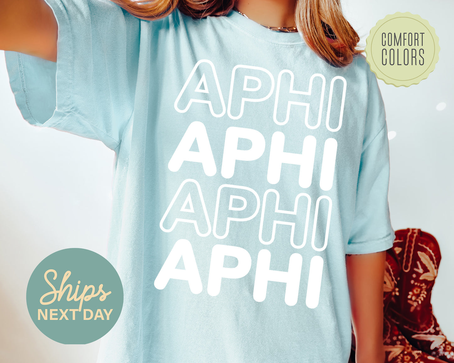Alpha Phi Bold Bubble Letter Comfort Colors Sorority T-shirt _ 2217g