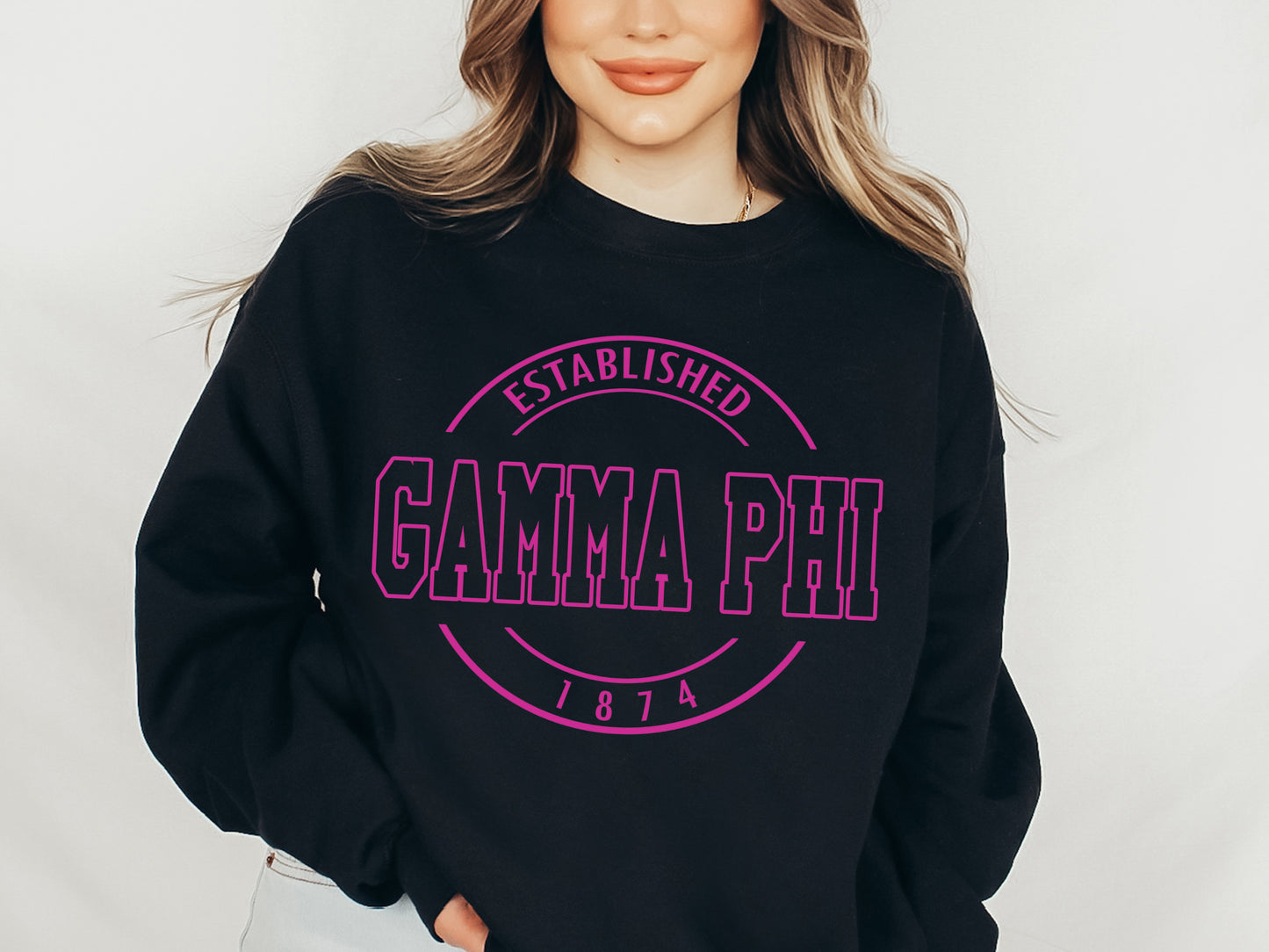 Gamma Phi Beta Pink Stamp Sorority Sweatshirt _ 65g