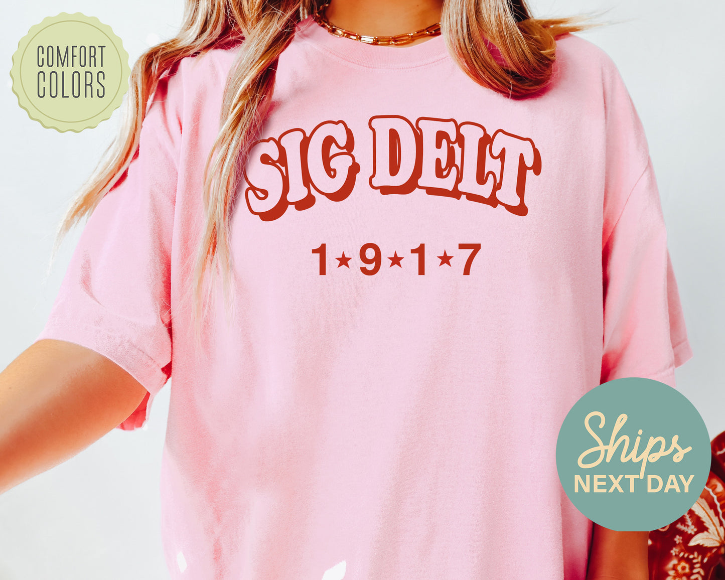 Sigma Delta Tau Red Arch Comfort Colors Sorority T-shirt _ 383g