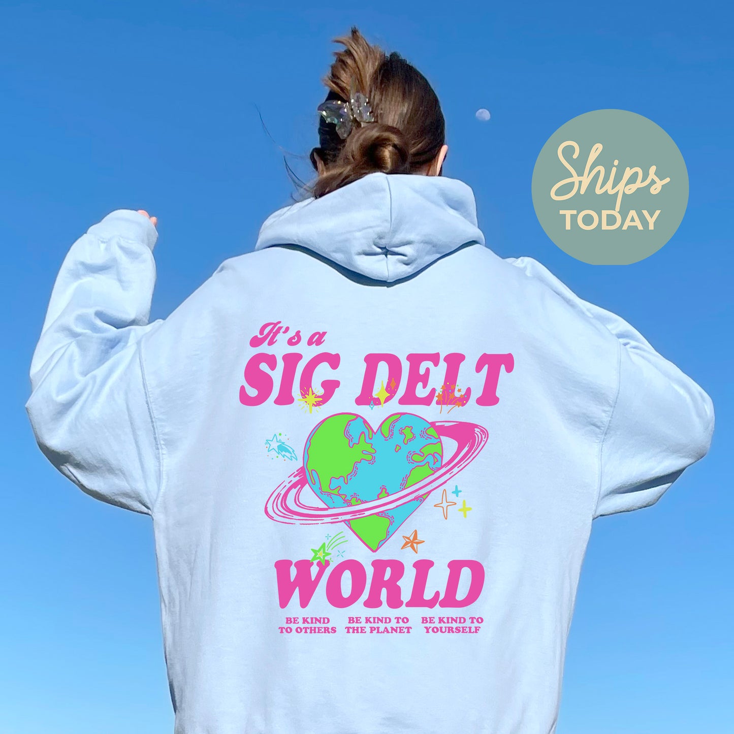 Sigma Delta Tau Pink Planet Sorority Hoodie _ 34251g