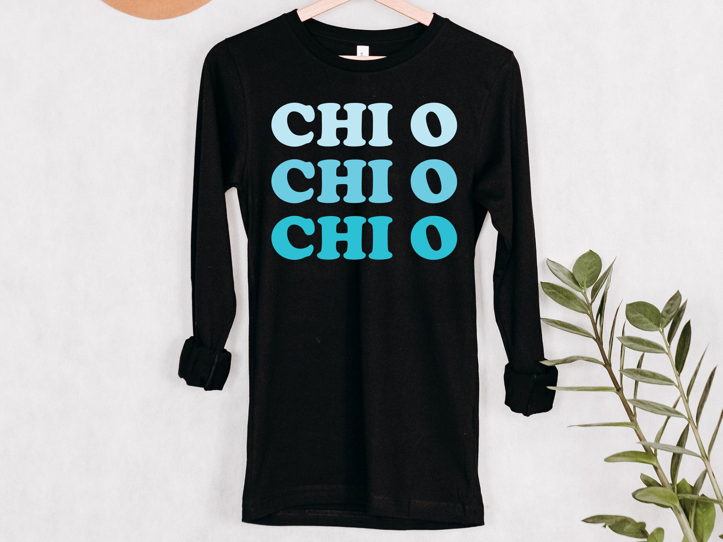 Chi Omega Touch of Blue Sorority Long Sleeve T-shirt _ 2586g