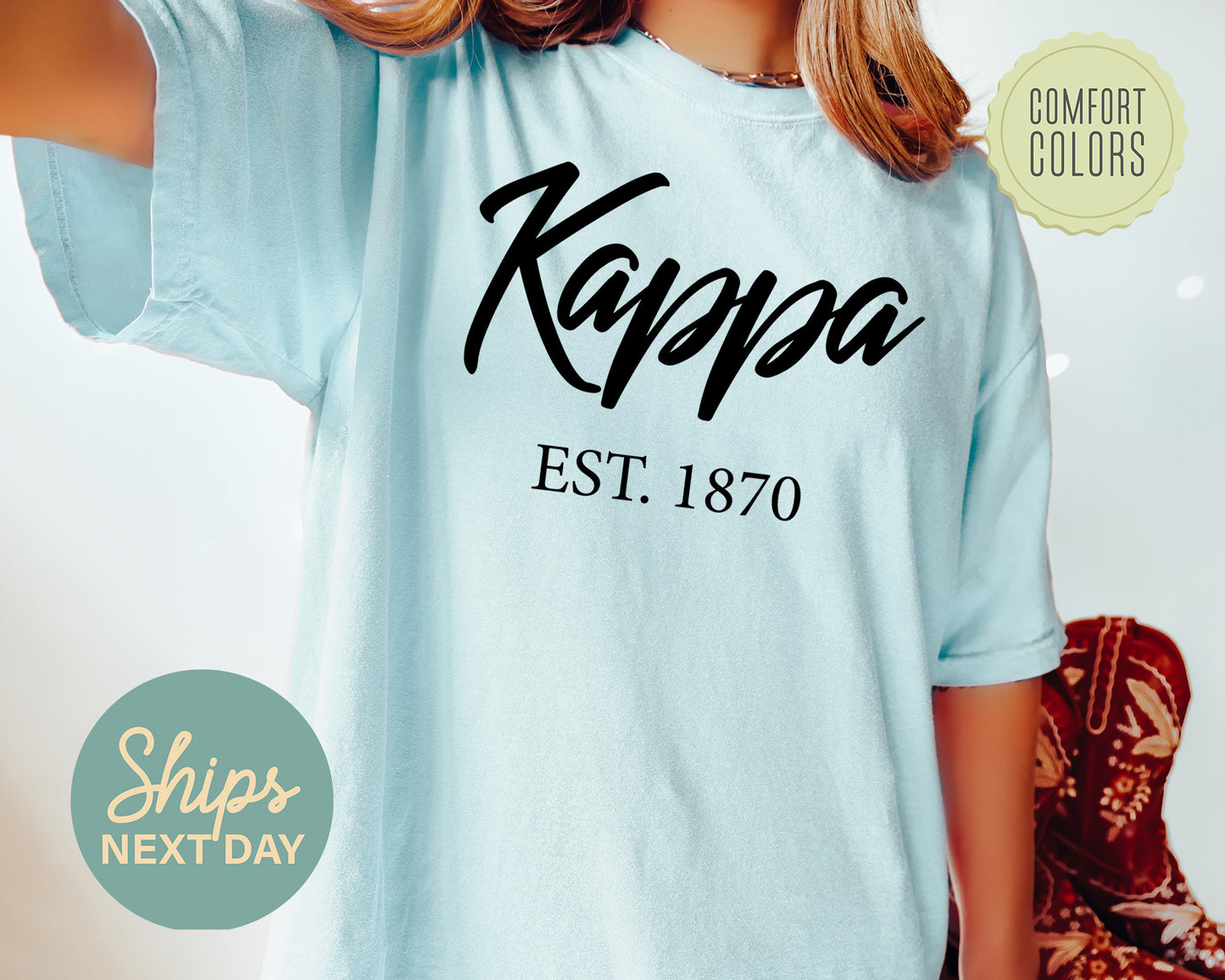Kappa Kappa Gamma Black Flowy Comfort Colors Sorority T-shirt _ 94g