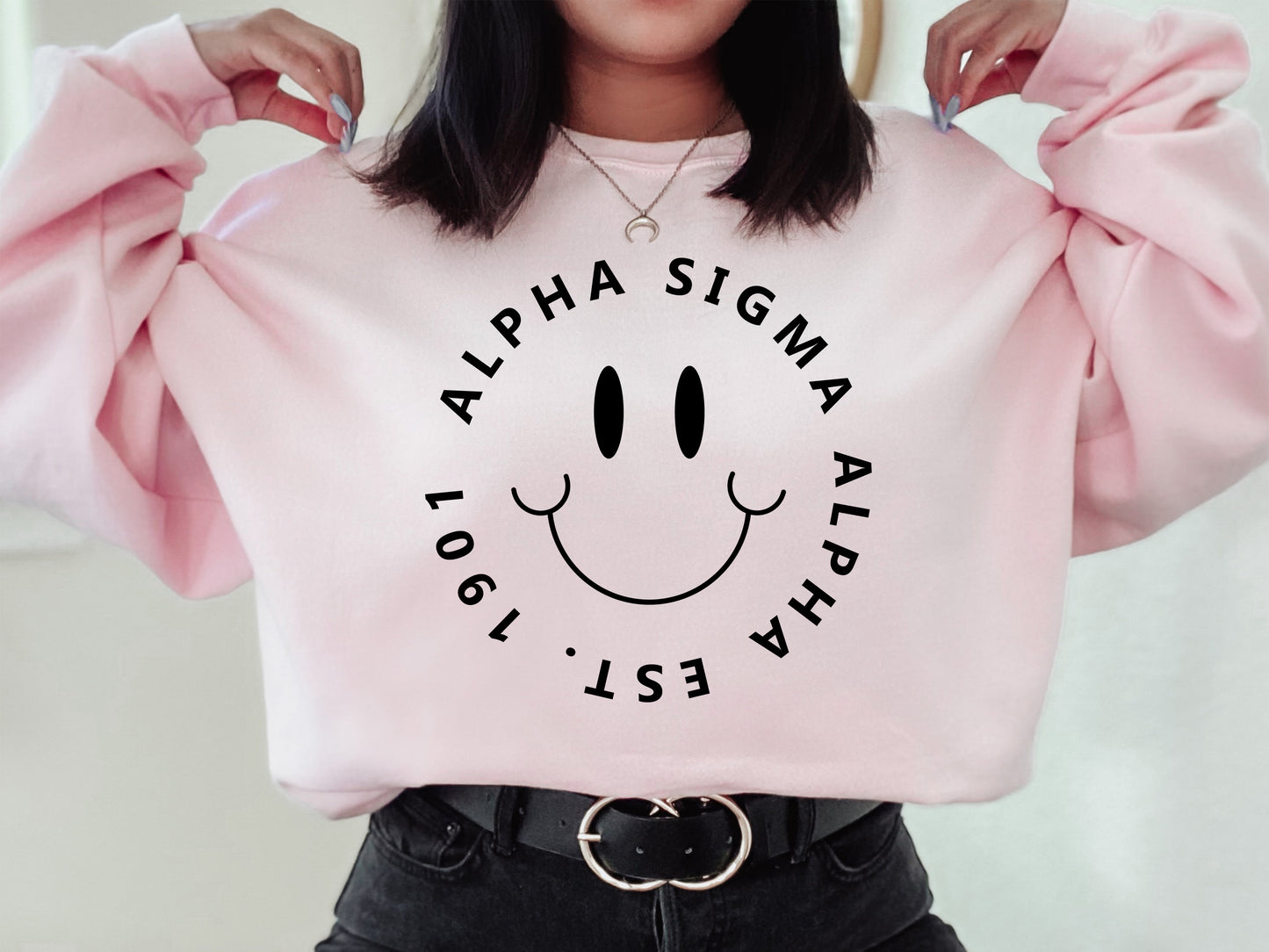 Alpha Sigma Alpha Smiley Face Halo Sorority Sweatshirt _ 2505g