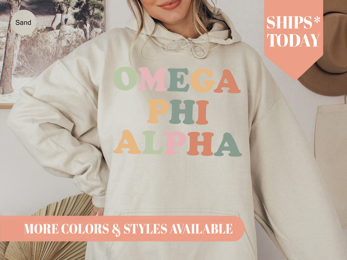 Omega Phi Alpha Bright and Colorful Sorority Hoodie _ 3476g