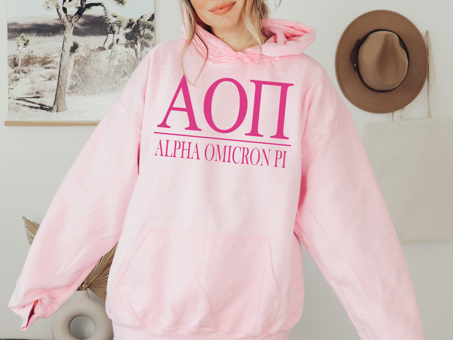 Alpha Omicron Pi Loud Letters Sorority Hoodie _ 470g