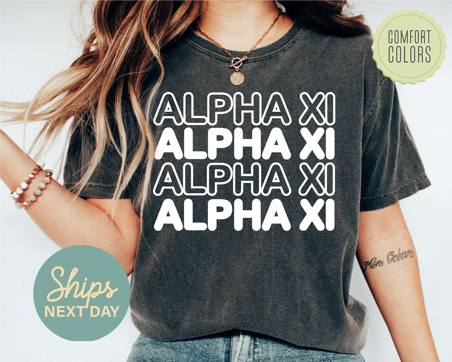 Alpha Xi Delta Bold Bubble Letter Comfort Colors Sorority T-shirt _ 2220g