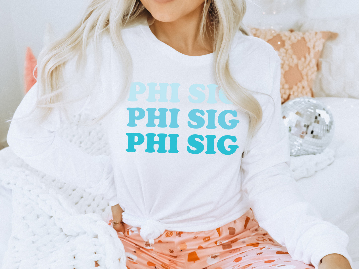 Phi Sigma Sigma Touch of Blue Sorority Long Sleeve T-shirt _ 2596g
