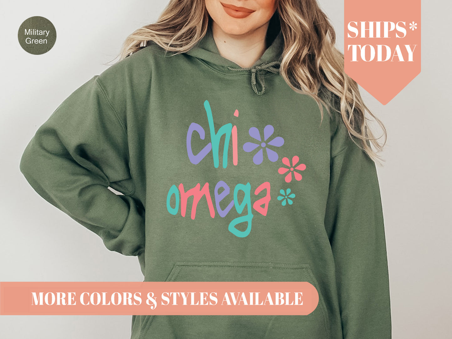 Chi Omega Colorful Floral Sorority Hoodie _ 2612g