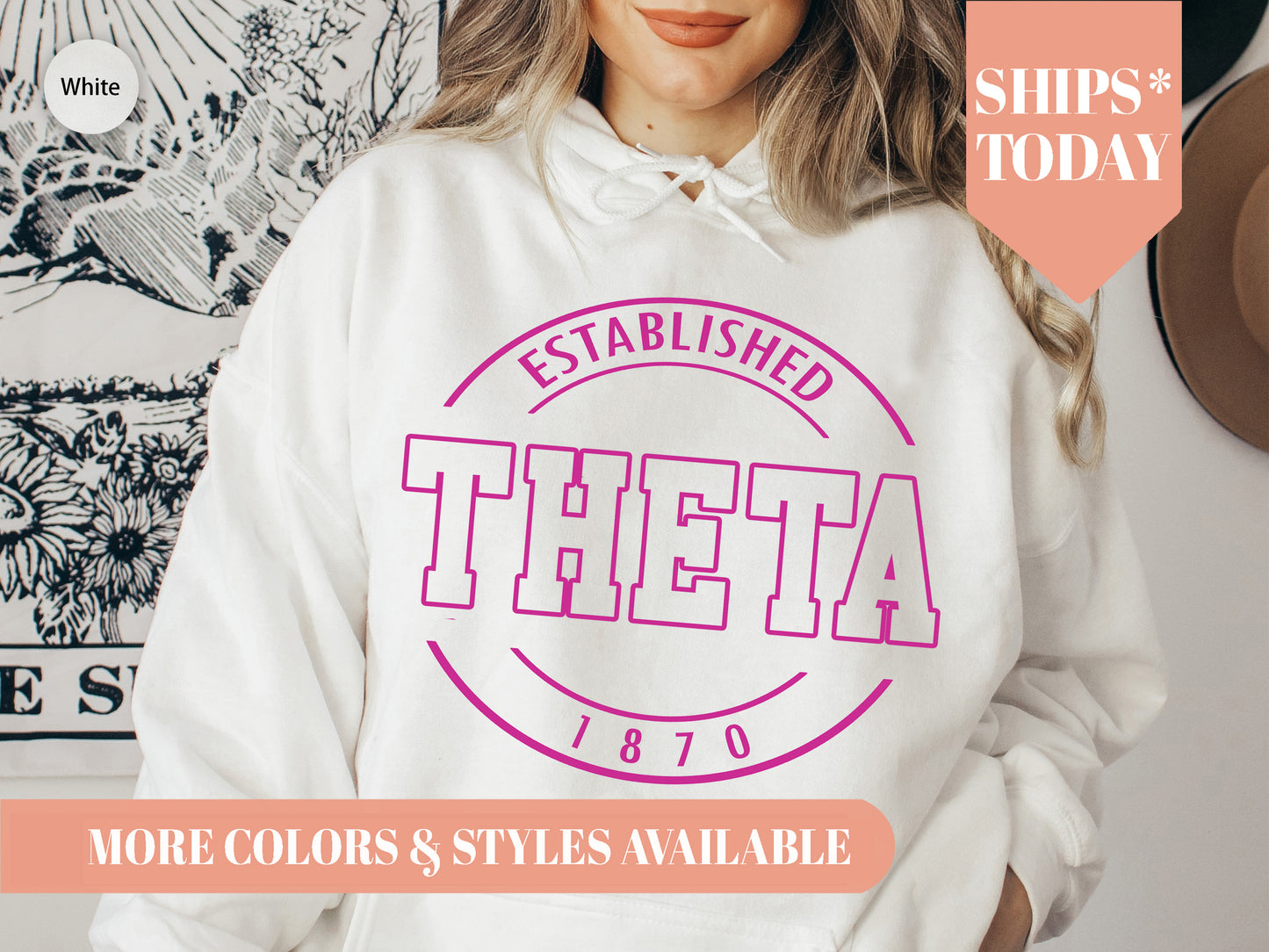 Kappa Alpha Theta Pink Stamp Sorority Hoodie _ 66g