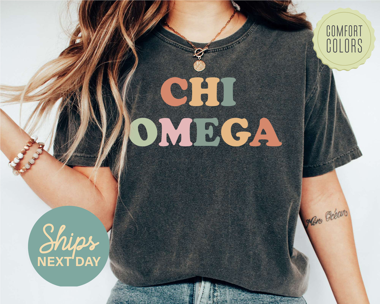 Chi Omega Bright and Proud Comfort Colors Sorority T-shirt _ 423g