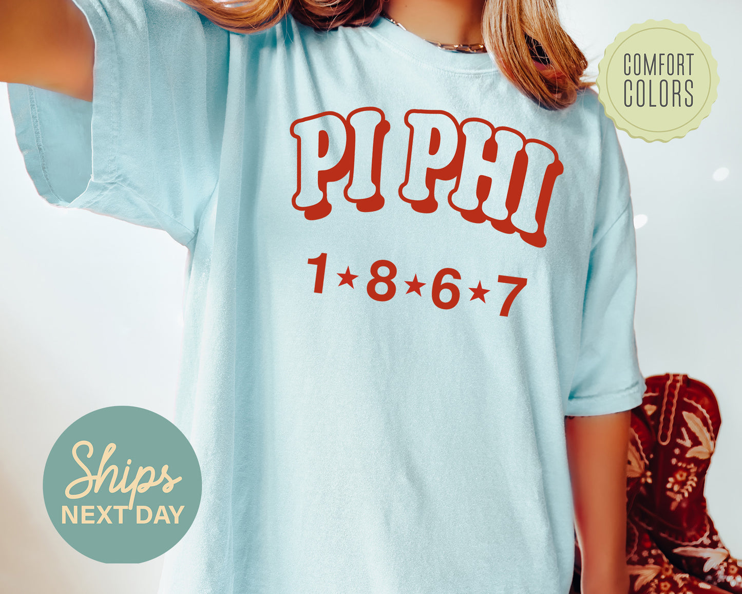 Pi Beta Phi Red Arch Comfort Colors Sorority T-shirt _ 382g