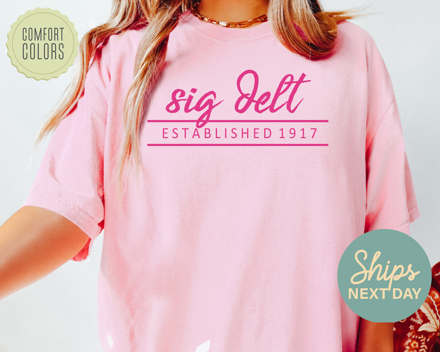 Sigma Delta Tau All Pink Comfort Colors Sorority T-shirt _ 773g