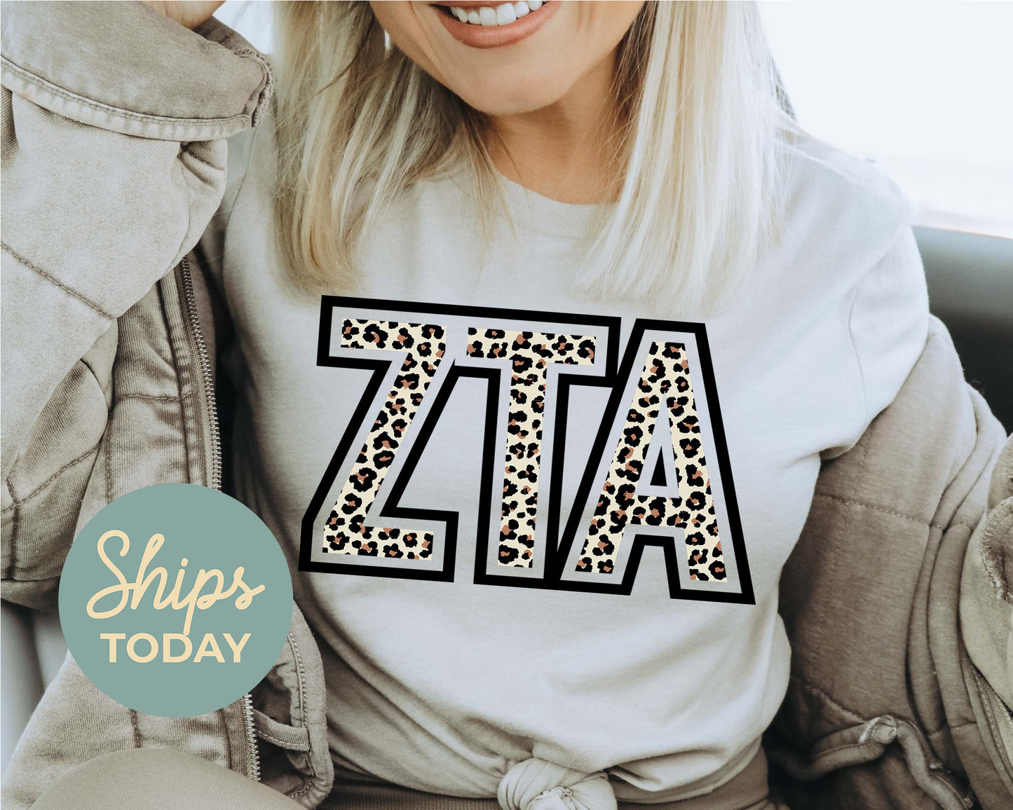 Zeta Tau Alpha Safari Style Letters Sorority T-shirt _ 30460g