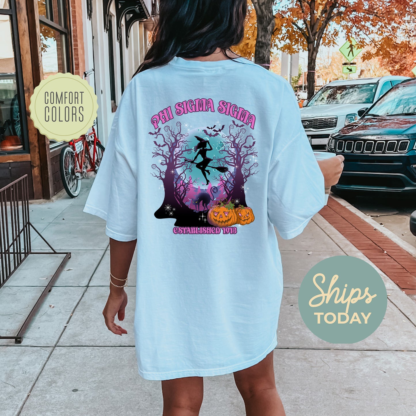 Phi Sigma Sigma Halloween Witch Comfort Colors Sorority T-shirt _ 36245g