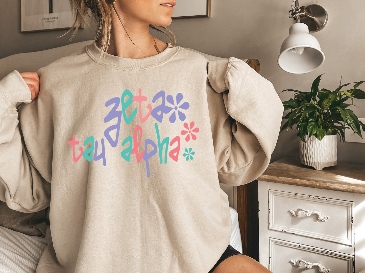 Zeta Tau Alpha Colorful Floral Sorority Sweatshirt _ 2628g