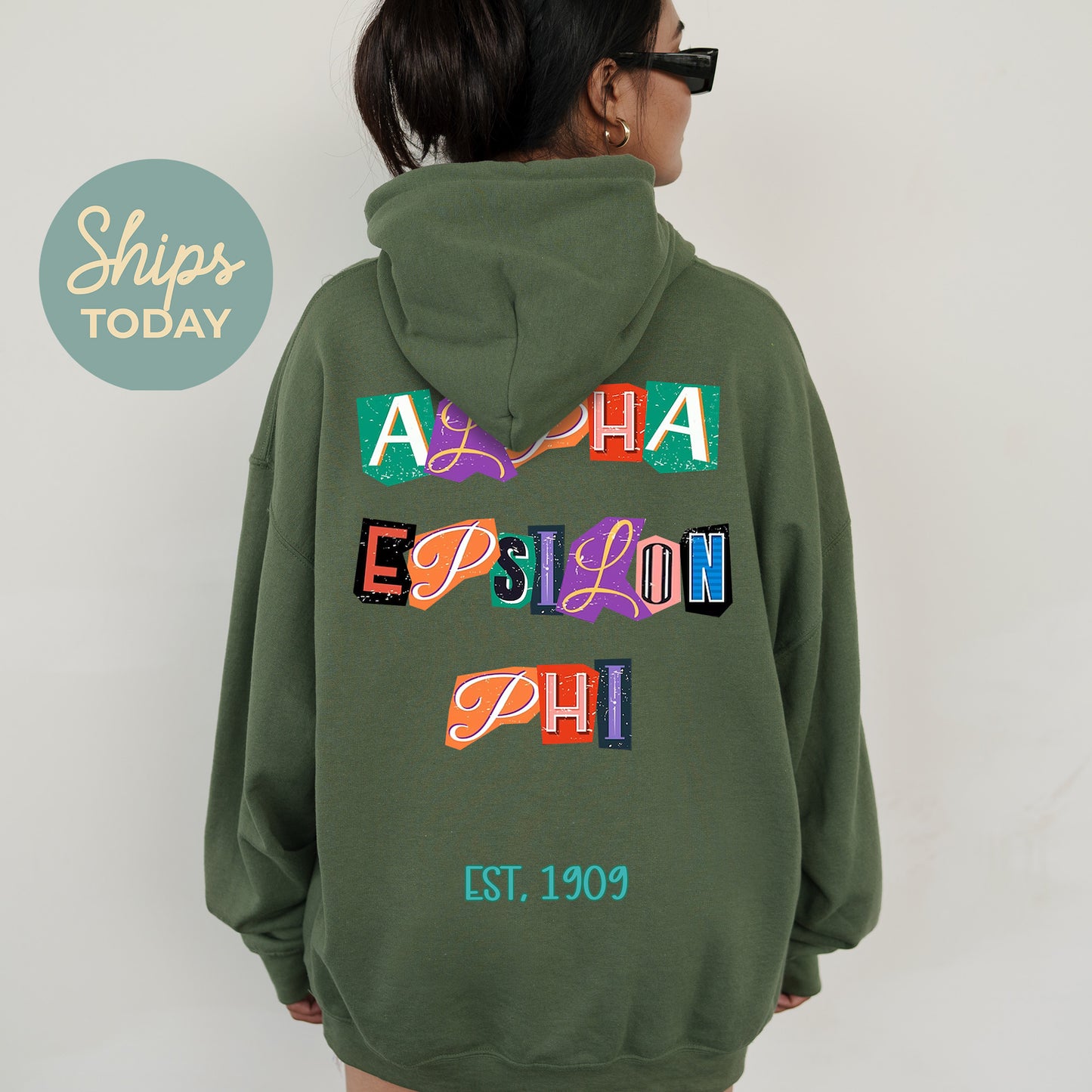 Alpha Epsilon Phi Letter Cuts Sorority Hoodie _ 35889g