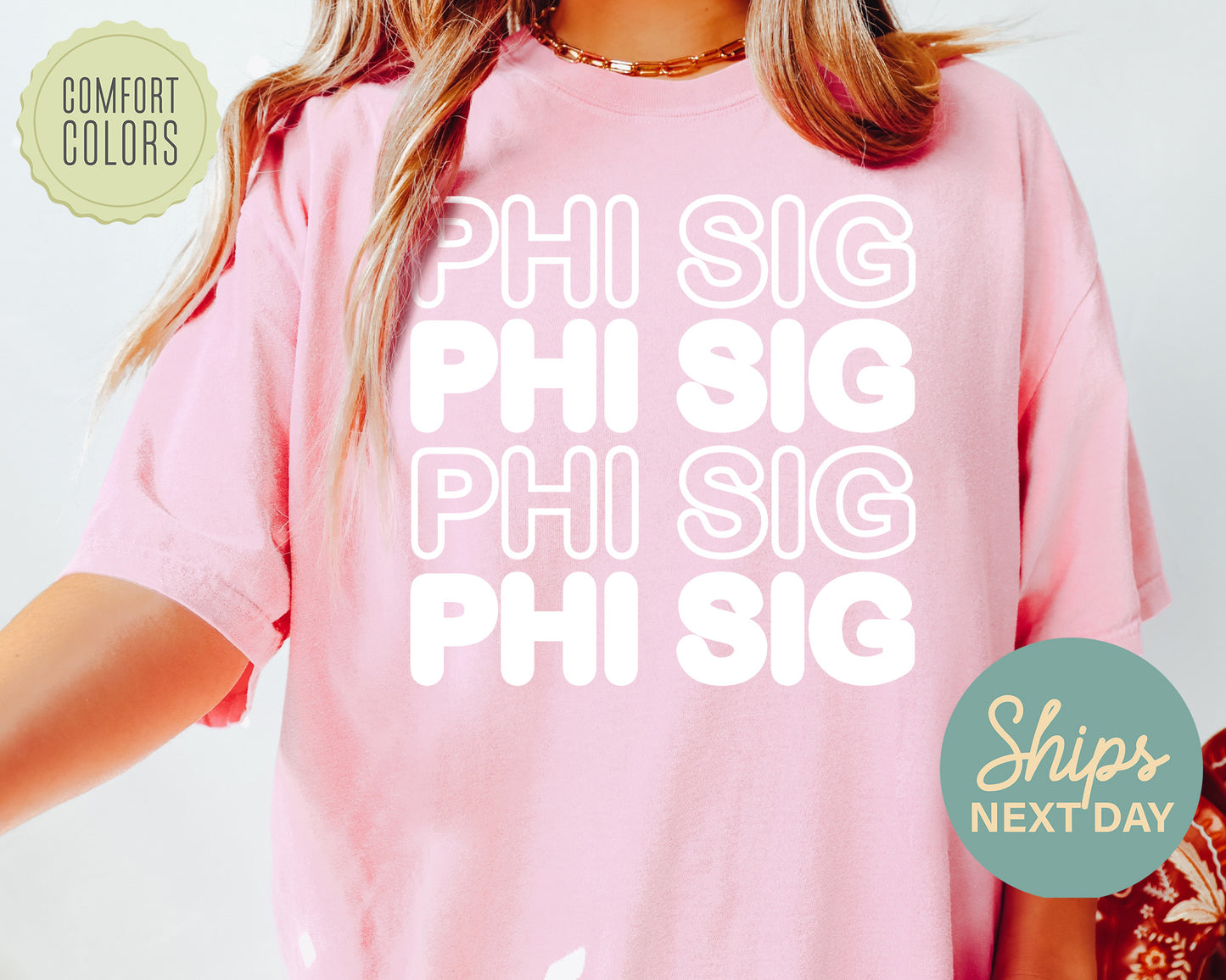 Phi Sigma Sigma Bold Bubble Letter Comfort Colors Sorority T-shirt _ 2231g