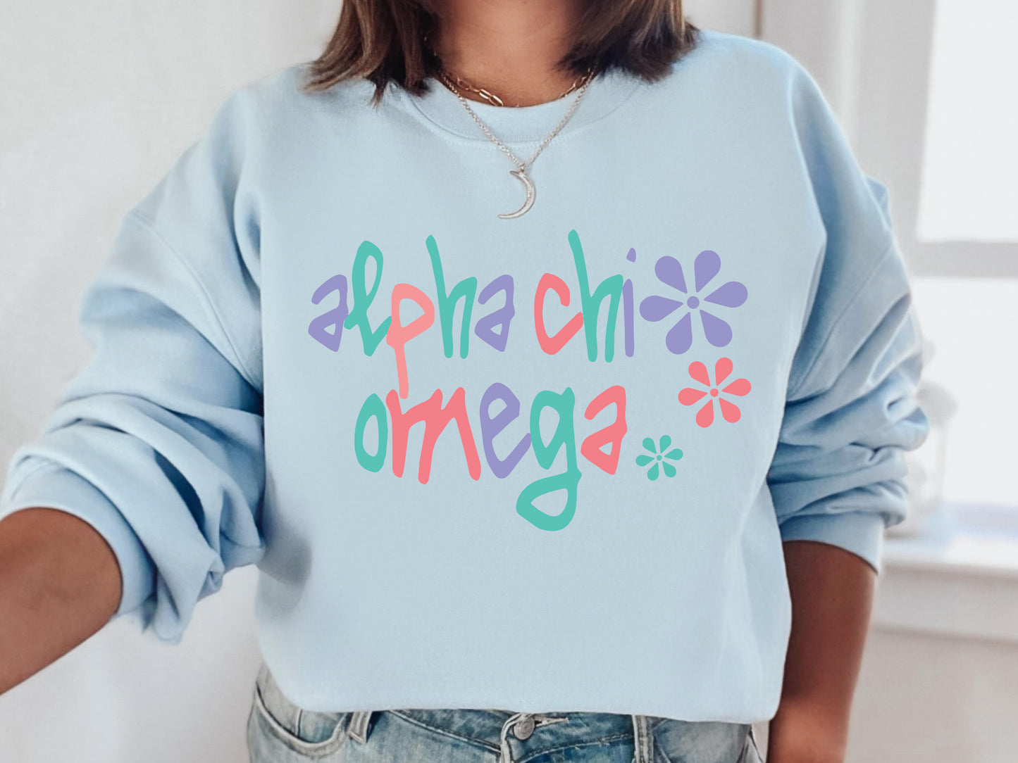 Alpha Chi Omega Colorful Floral Sorority Sweatshirt _ 2603g