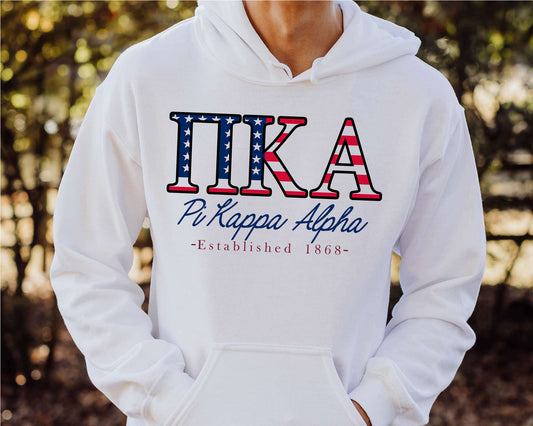 Pi Kappa Alpha American Flag Letters Fraternity Hoodie _ 1172g