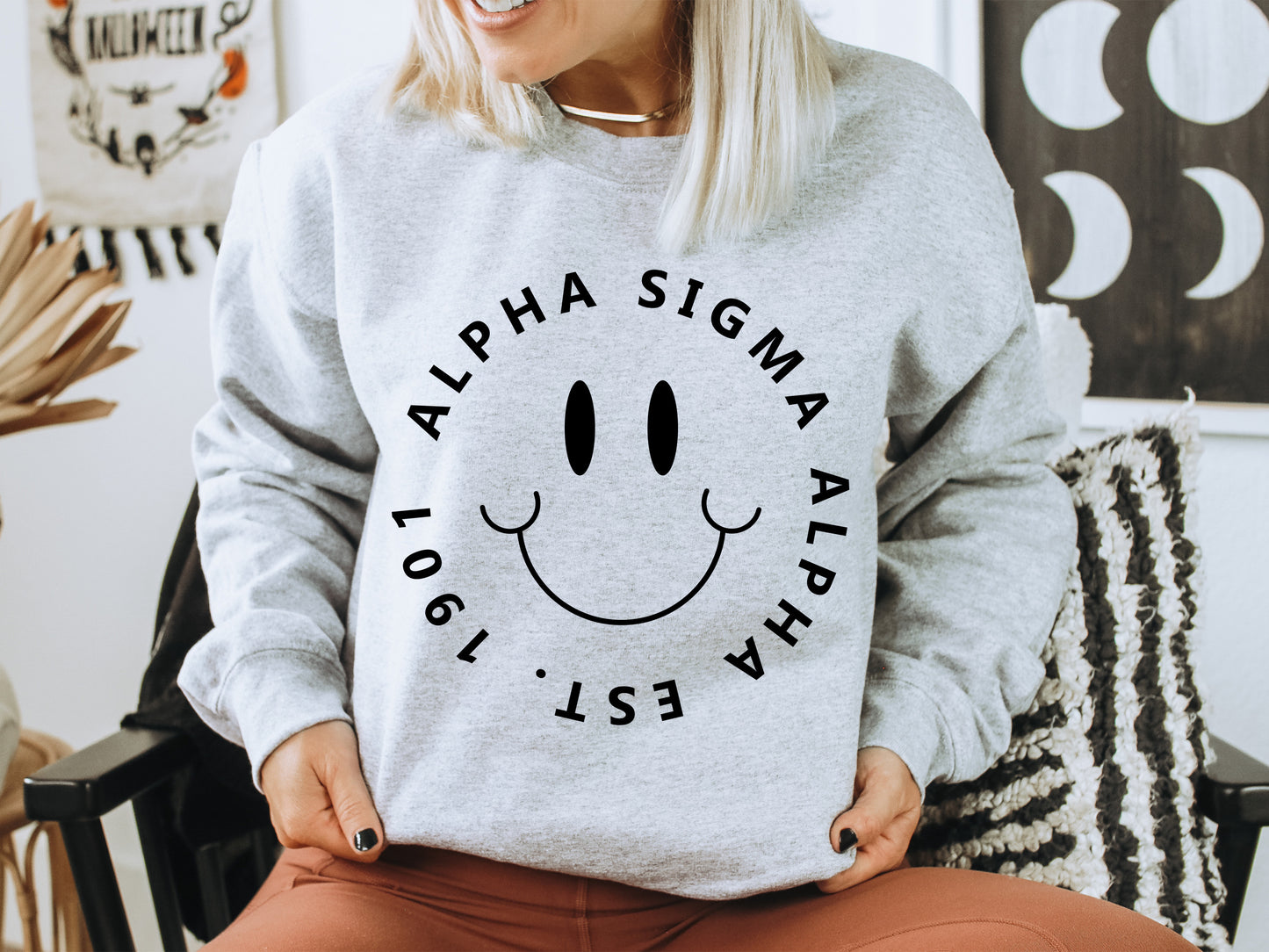 Alpha Sigma Alpha Smiley Face Halo Sorority Sweatshirt _ 2505g