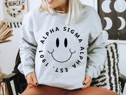 Alpha Sigma Alpha Smiley Face Halo Sorority Sweatshirt _ 2505g