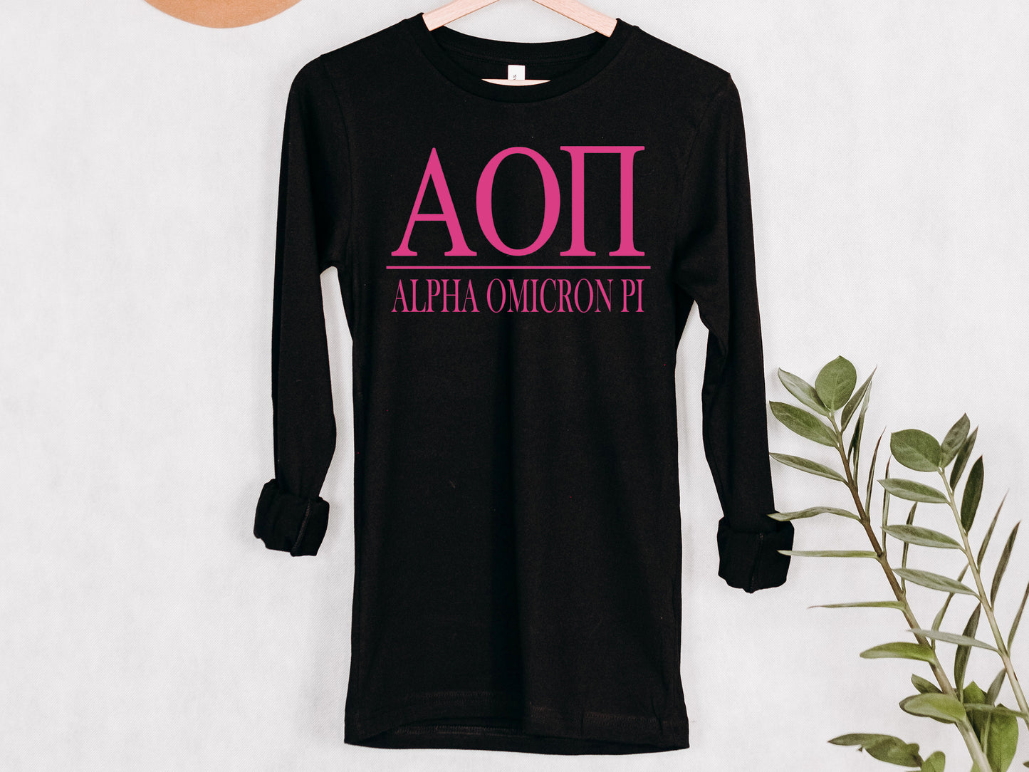 Alpha Omicron Pi Loud Letters Sorority Long Sleeve T-shirt _ 470g