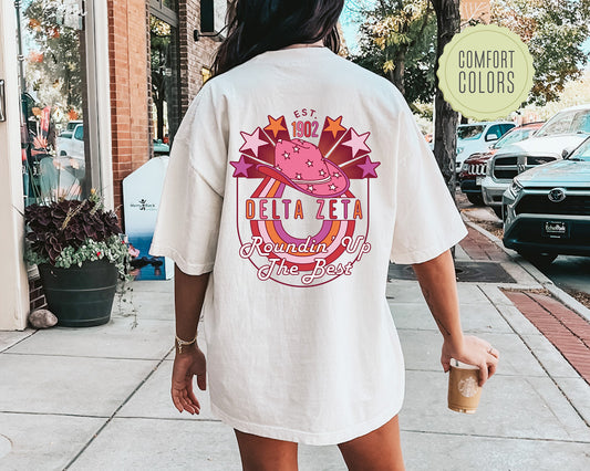 Delta Zeta Roundin' Up the Best Comfort Colors Sorority T-shirt _ 32907g