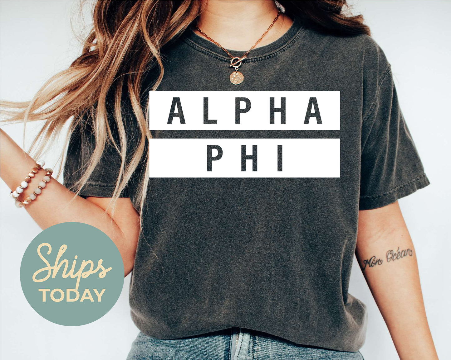 Alpha Phi Faded White Box Sorority T-shirt _ 3338g