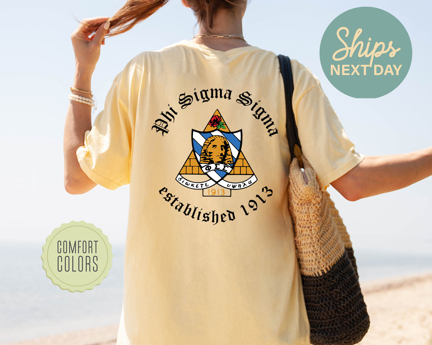 Phi Sigma Sigma Old English Crest Comfort Colors Sorority T-shirt _ 32939g