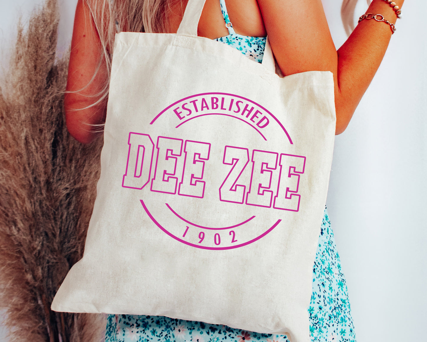 Delta Zeta Pink Stamp Sorority Tote Bag _ 34450g