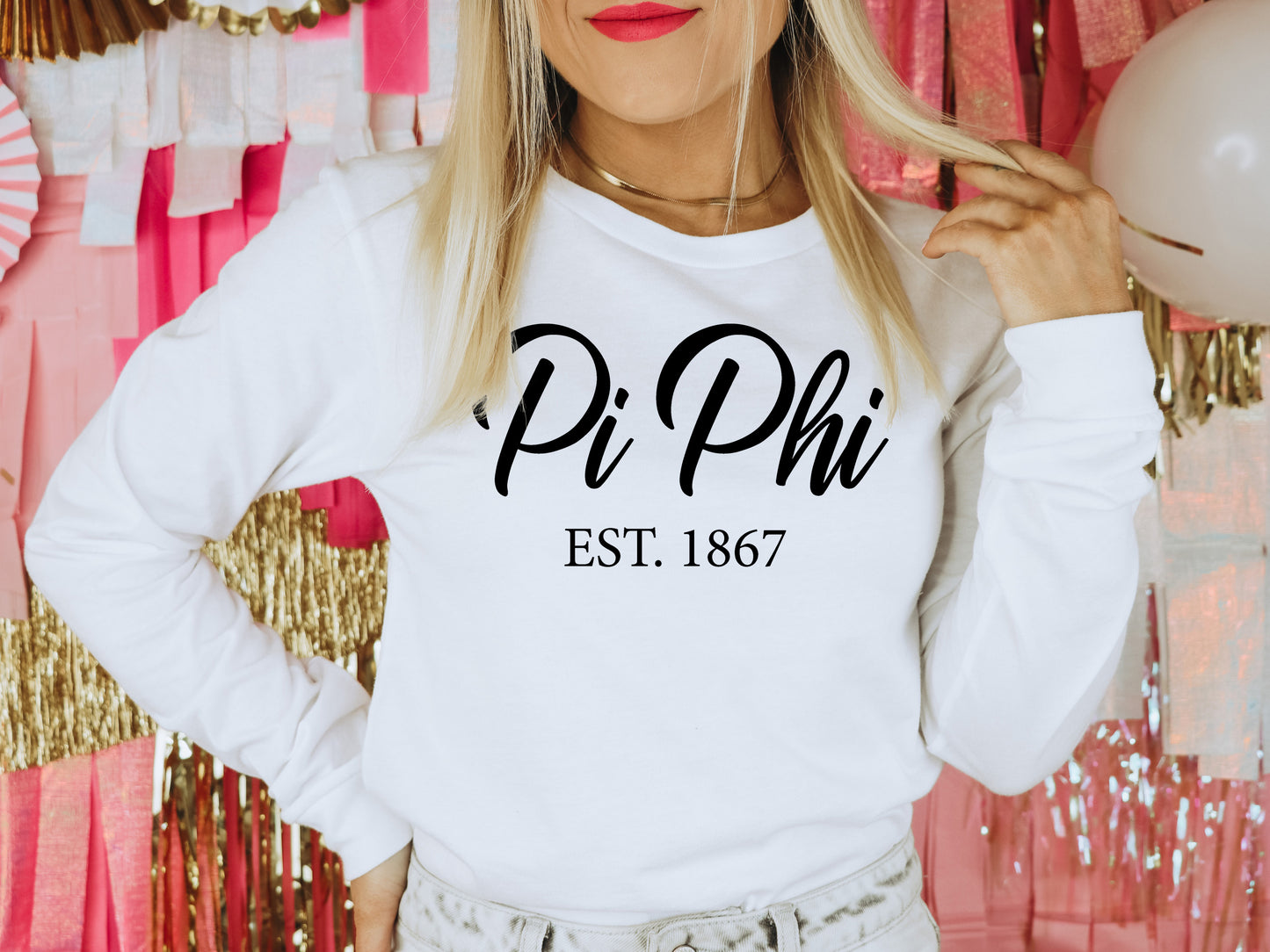 Pi Beta Phi Black Flowy Sorority Long Sleeve T-shirt _ 97g