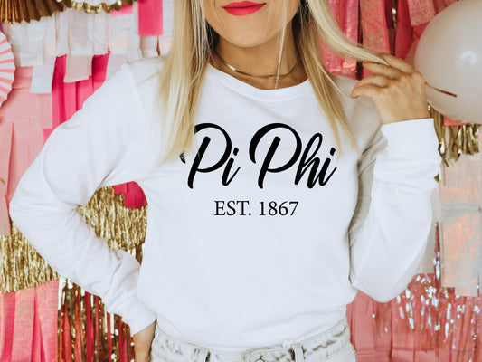 Pi Beta Phi Black Flowy Sorority Long Sleeve T-shirt _ 97g
