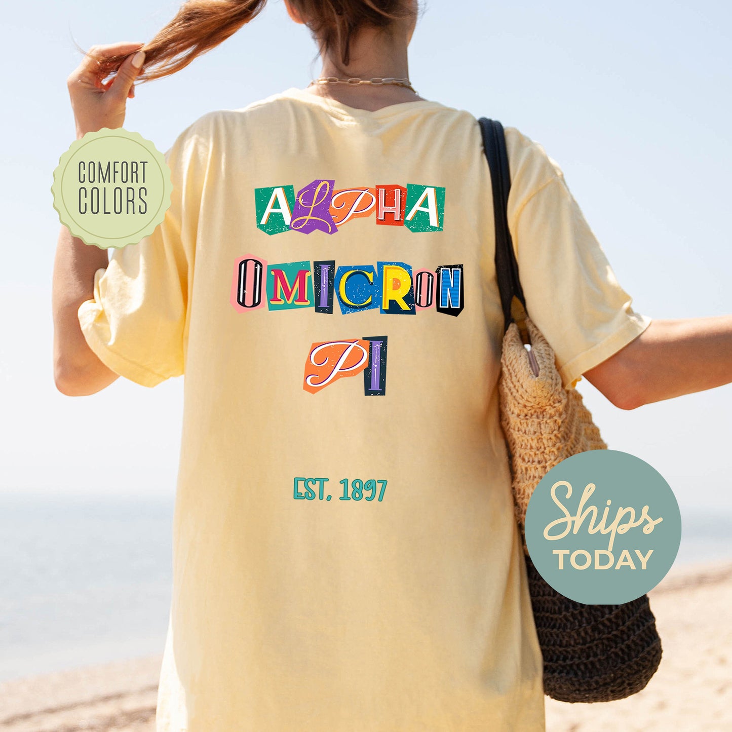 Alpha Omicron Pi Letter Cuts Comfort Colors Sorority T-shirt _ 35891g