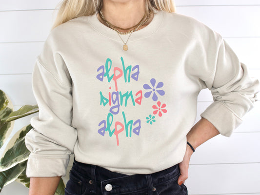 Alpha Sigma Alpha Colorful Floral Sorority Sweatshirt _ 2609g